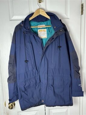 Vintage Sportif USA Gore-Tex Ski Jacket Blue Parka Medium Hooded Waterproof